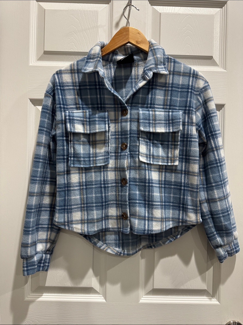 Blue Plaid Button-Down Shirt Jacket